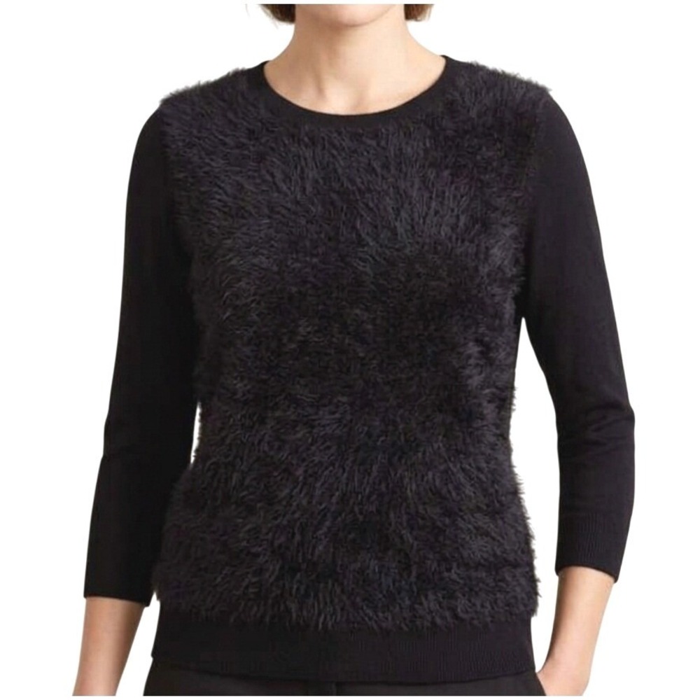 Karen Millen Black Angora Blend Fuzzy‎ Sweater Crewneck Size 2